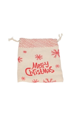Kerstzakjes Katoen Blanco Merry Christmas And Snow 18x25cm 10stuks