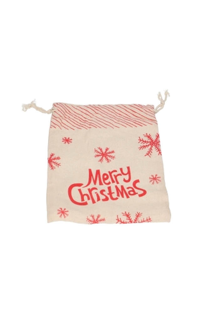 Kerstzakjes Katoen Blanco Merry Christmas And Snow 18x25cm 10stuks