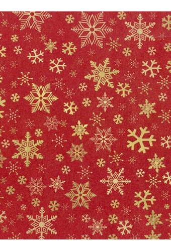Kraftpapier Bruin recycled kraft snow crystal red gold 70cm x 200meter