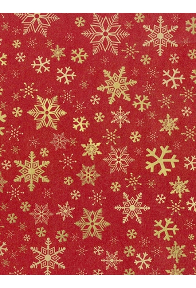 Kraftpapier Bruin recycled kraft snow crystal red gold 70cm x 200meter