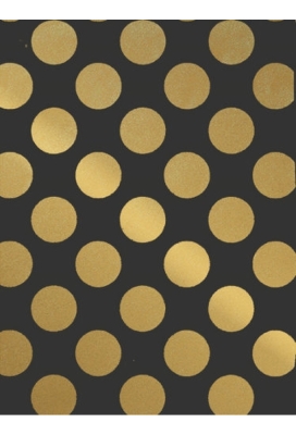 Kraftpapier Reclycled kraft big dots black & gold 50cm x 100meter