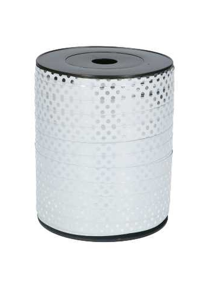 Krullint Metallic Wit Dots Zilver 10mm x 250 meter