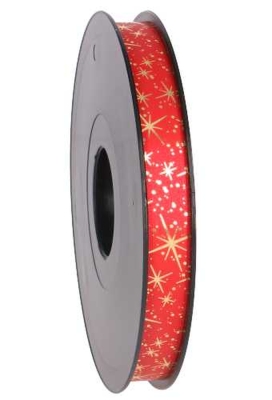 Krullint Rood Mat Met Gouden Sterren Regen 15mm x 100 meter