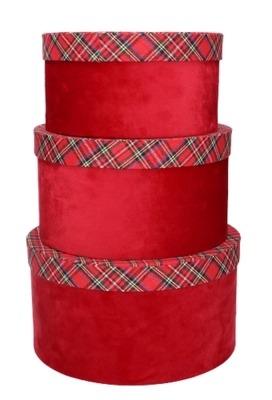 LUXE KANT & KLARE Flowerbox Latemar Schotse Ruit Rood Rond Set van 3st