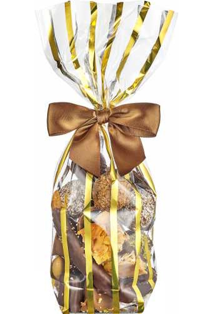 Luxe Cellofaan Zakjes Goud Line & Zilveren Bodem 10x4x22cm 100stuks