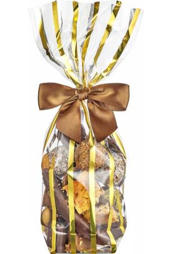 Luxe Cellofaan Zakjes Goud Line & Zilveren Bodem14x4x30.5cm 100stuks