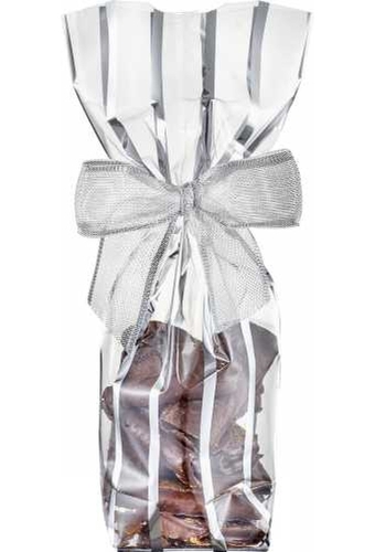 Luxe Cellofaan Zakjes Zilver Line & Zilveren Bodem 10x4x22cm 100stuks