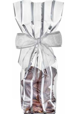 Luxe Cellofaan Zakjes Zilver Line & Zilveren Bodem 10x4x22cm 100stuks