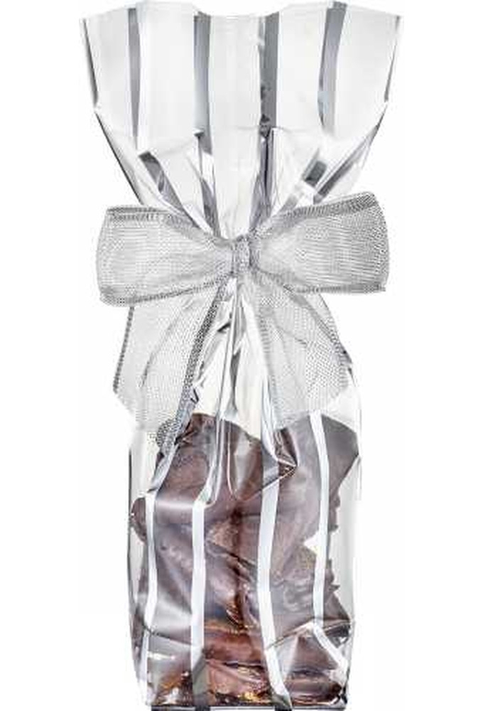 Luxe Cellofaan Zakjes Zilver Line & Zilveren Bodem 10x4x22cm 100stuks