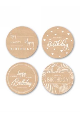 Luxe Etiketten Feest Happy Brithday Kraft 4cm 4x 125stuks