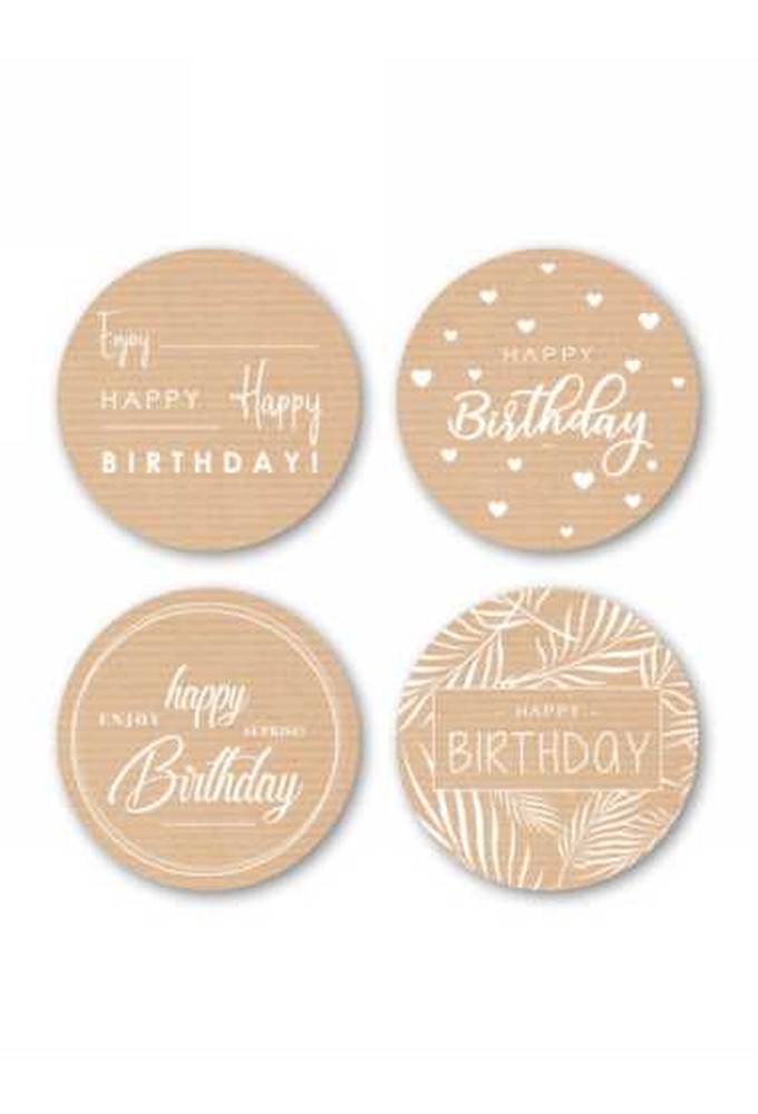 Luxe Etiketten Feest Happy Brithday Kraft 4cm 4x 125stuks