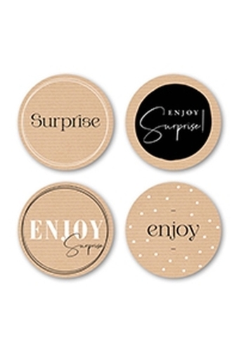 Luxe Etiketten Feest Surprise & Enjoy Kraft 4cm 4x 125stuks