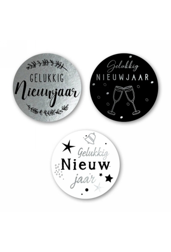 Luxe Etiketten Kerst Gelukkig Nieuwjaar Metallic 4cm 3x 100stuks