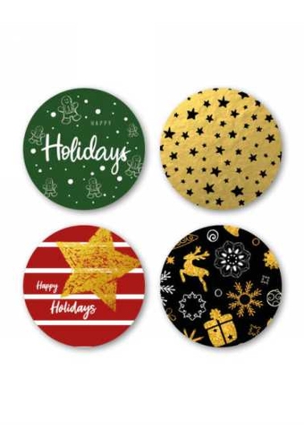 Luxe Etiketten Kerst Happy Holidays 4cm 4x 125stuks