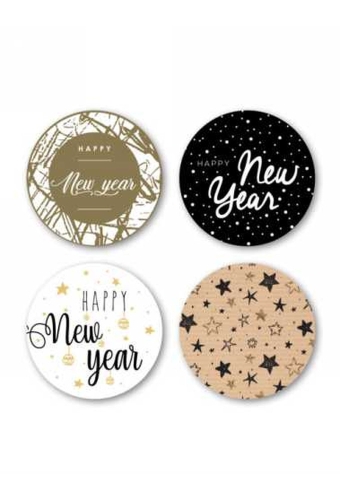 Luxe Etiketten Kerst Happy New Year 4cm 4x 125stuks