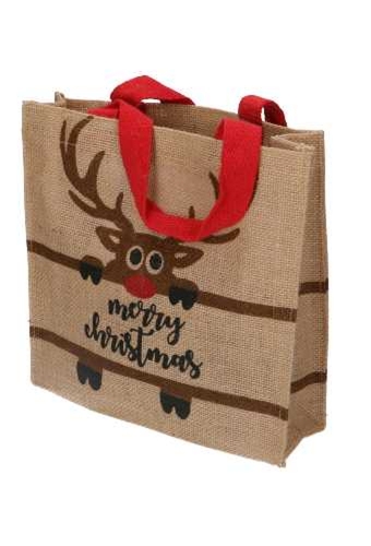 Luxe Jute Kersttas Ree Merry Christmas 25x25x8cm 10stuks
