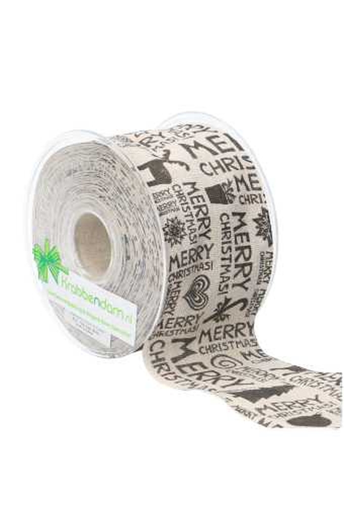 Luxe Kadolint Naturel & Merry Christmas Zwart 63mm x 10meter OP IS OP
