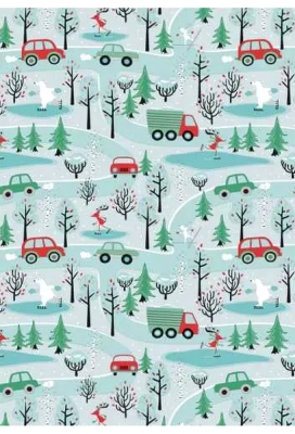 Luxe Kerstpapier Winterfun in the Forest Blauw 70cm x 200meter