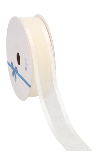 Luxe Organza Lint Met Satijnen Rand Creme 25mm x 25meter