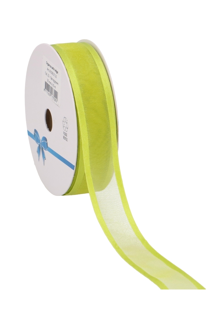 Luxe Organza Lint Met Satijnen Rand Licht Groen 25mm x 25meter