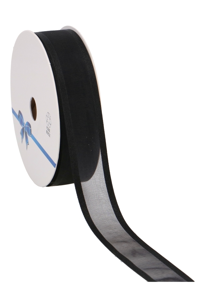 Luxe Organza Lint Met Satijnen Rand Zwart 25mm x 25meter
