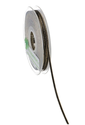 Luxe Satijn Dubbel Lint 3mm x 50 meter Zwart Met Gouden Randje