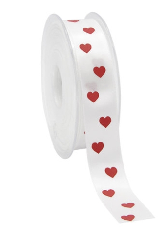 Luxe Satijn Lint Wit Met Rode Hartjes 23mm x 25meter