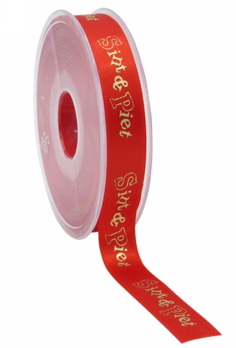 Luxe Satijnlint Sint Piet Rood 15mm x 25meter