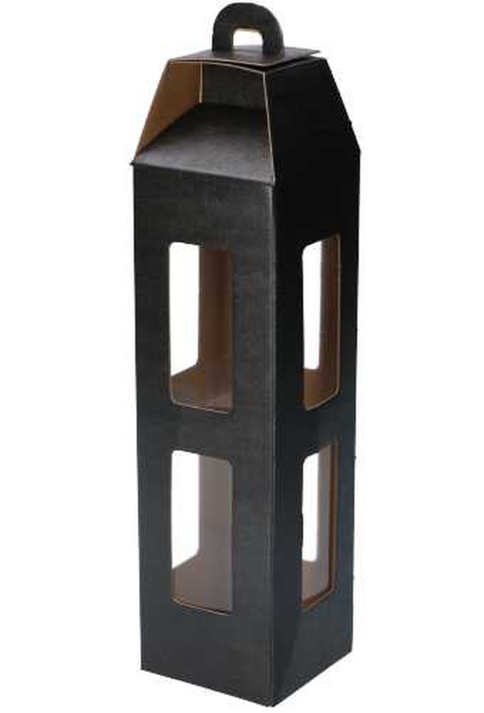 Luxe Wijndozen Lantaren Venster Zwart 1 fles 9x9x35cm 50stuks