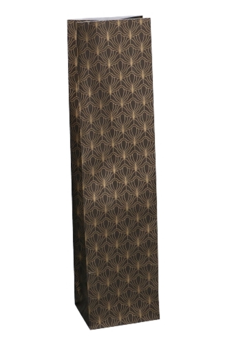 Luxe Wijnzak Met Blokbodem Zwart Mat Biloba Goud 10x8x41cm 50stuks