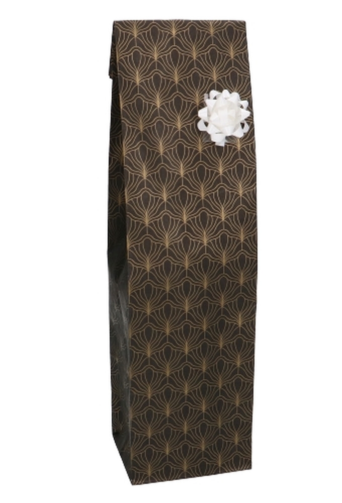 Luxe Wijnzak Met Blokbodem Zwart Mat Biloba Goud 10x8x41cm 50stuks