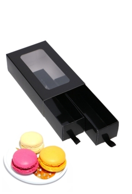 Macarondoosjes 2 Ladeboxje Zwart Glans 15.5x8.6x4.5cm 10stuks