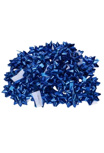 Mini Bows Strik Rond 50mm Metallic Blauw Met Plakker 100stuks