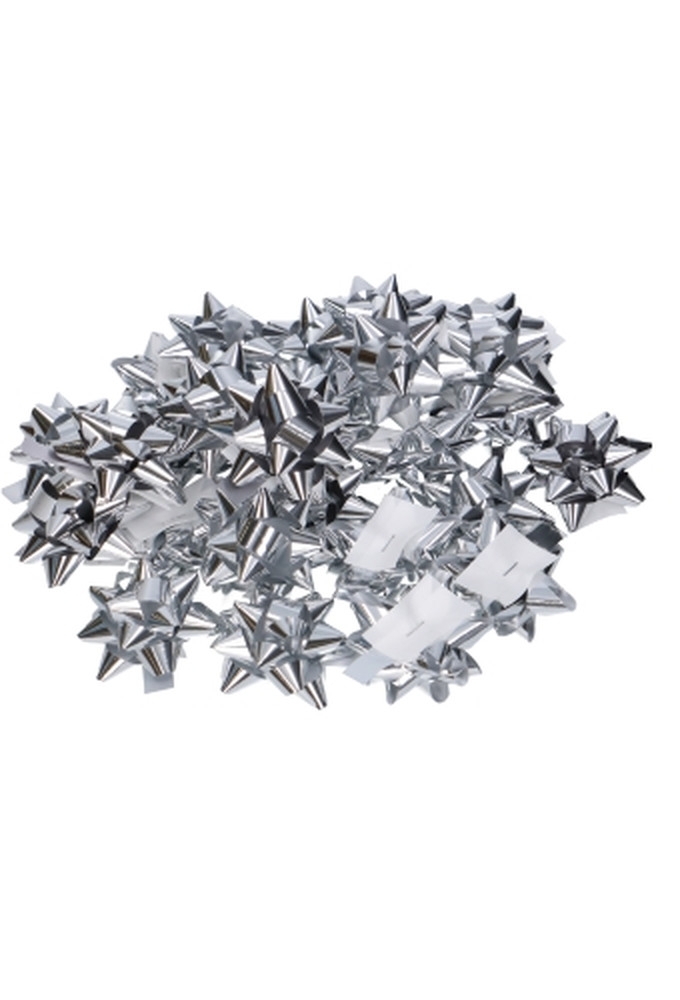 Mini Bows Strik Rond 50mm Metallic Zilver Met Plakker 100stuks