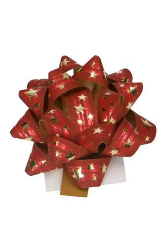 Mini Bows Strik Rond 50mm Mat Rood & Gouden Sterren & Plakker 50stuks