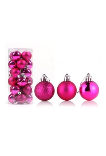 Mini Kerstballetjes Fuchsia Met Koord 3cm 24stuks