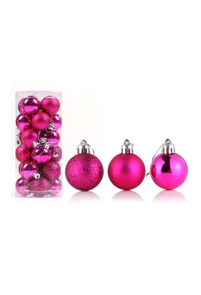 Mini Kerstballetjes Fuchsia Met Koord 3cm 24stuks