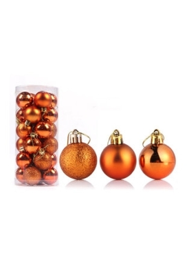 Mini Kerstballetjes Oranje Met Koord 3cm 24stuks
