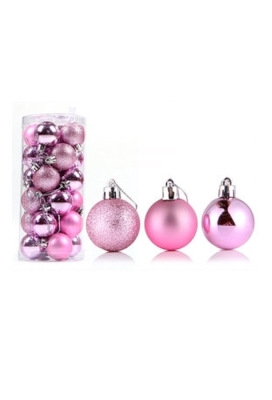 Mini Kerstballetjes Roze Met Koord 3cm 24stuks