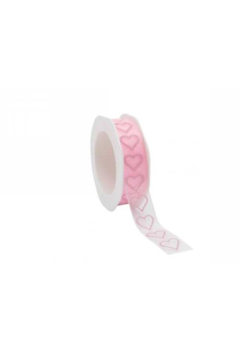 Organza Lint Baby Hearts Roze 25mm x 20 meter.