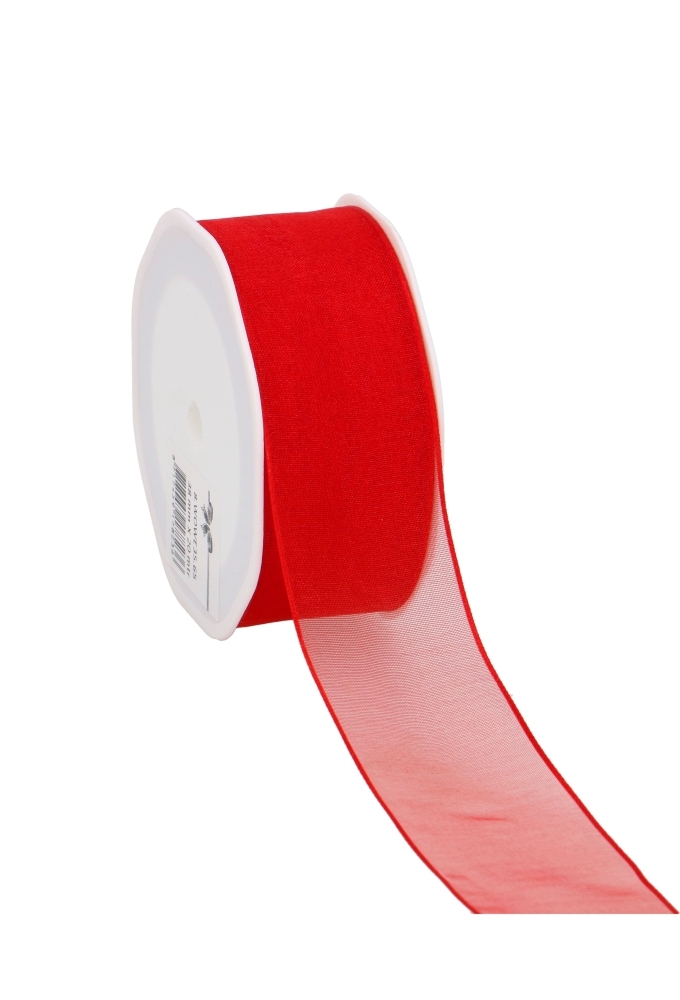 Organza Lint Met IJzerdraad Rood 38mm x 20 meter