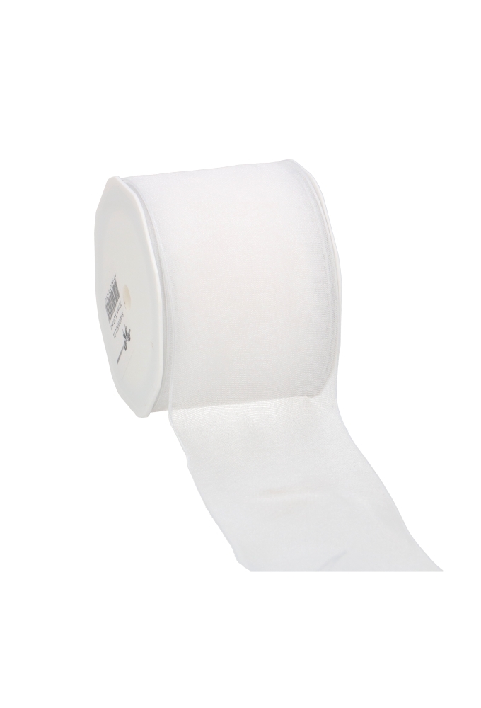 Organza Lint Met IJzerdraad Wit 70mm x 20 meter