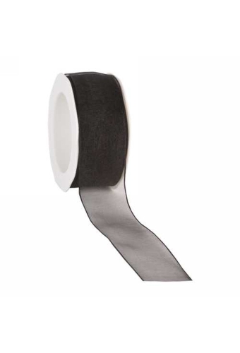 Organza Lint Met IJzerdraad Zwart 38mm x 20 meter