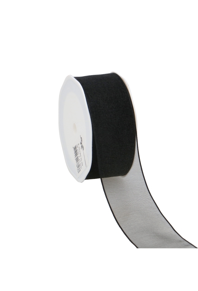 Organza Lint Met IJzerdraad Zwart 38mm x 20 meter