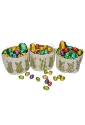 Paaszakjes Katoen Paas Haasje Groen & Naturel 10x12cm Set 3stuks