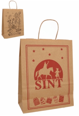 Papieren Draagtas & Handvat Sint & Kleurplaat Kraft 24x11x31cm 10stuks