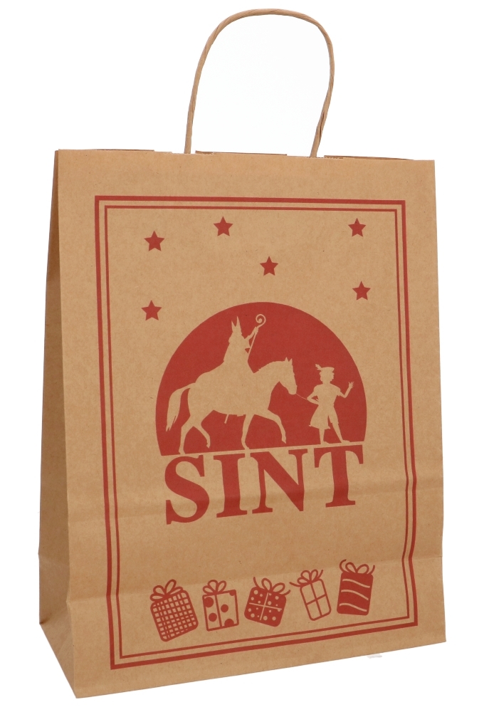 Papieren Draagtas & Handvat Sint & Kleurplaat Kraft 24x11x31cm 10stuks