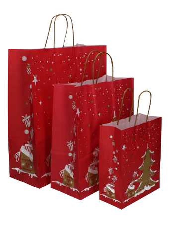 Papieren Draagtas Kassel & Handvat Christmas Tree 18x8x22cm 50stuks