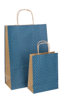 Papieren Draagtas Met Handvat Dots Kraft Blauw 16x8x21cm 25stuks