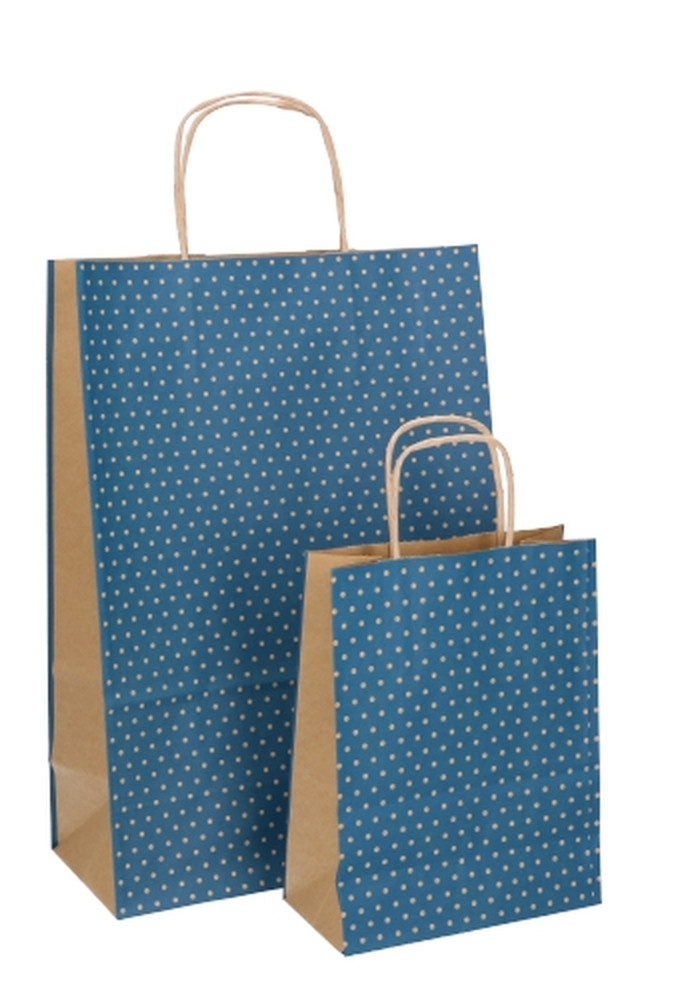 Papieren Draagtas Met Handvat Dots Kraft Blauw 16x8x21cm 25stuks